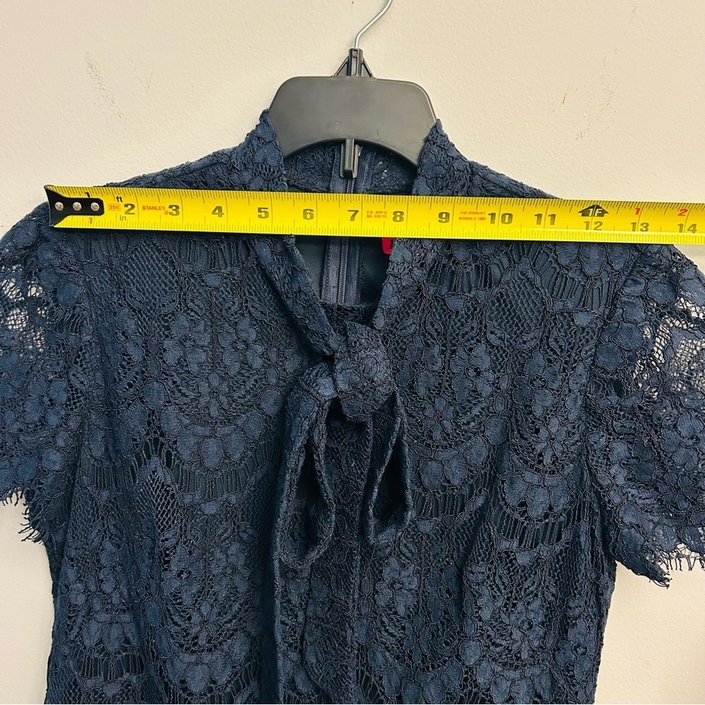 Betsey Johnson Navy Blue Lace Dress Tie Neck Size 0 - Picture 11 of 15